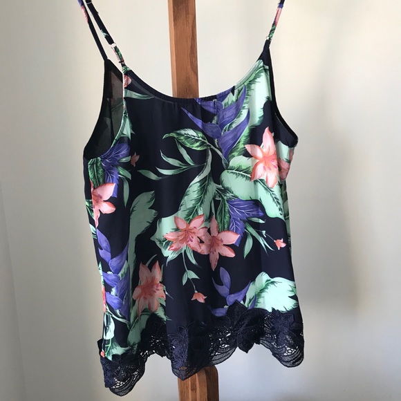 Rose Burg Navy Flower Print Strappy Blouse - Large - Picture 2 of 7